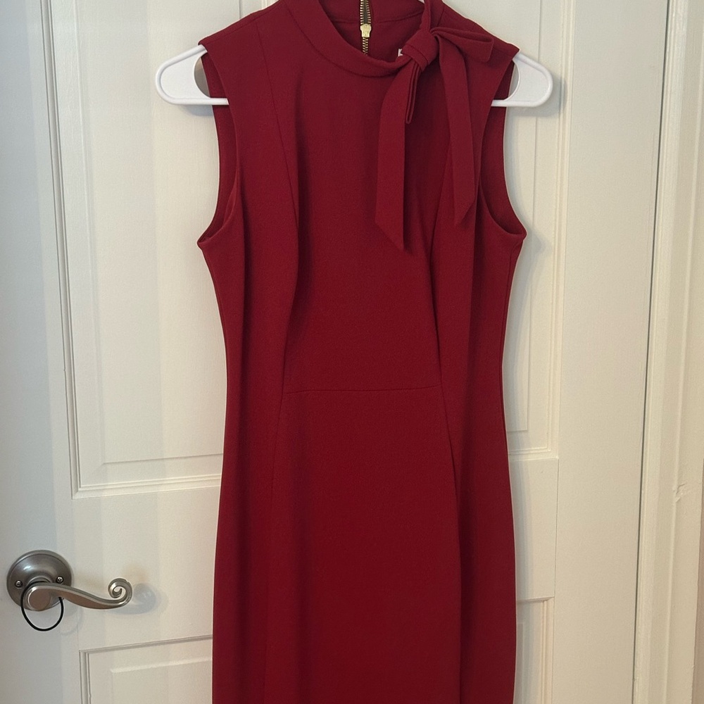 Calvin Klein Maroon Midi Dress with Bow Detail